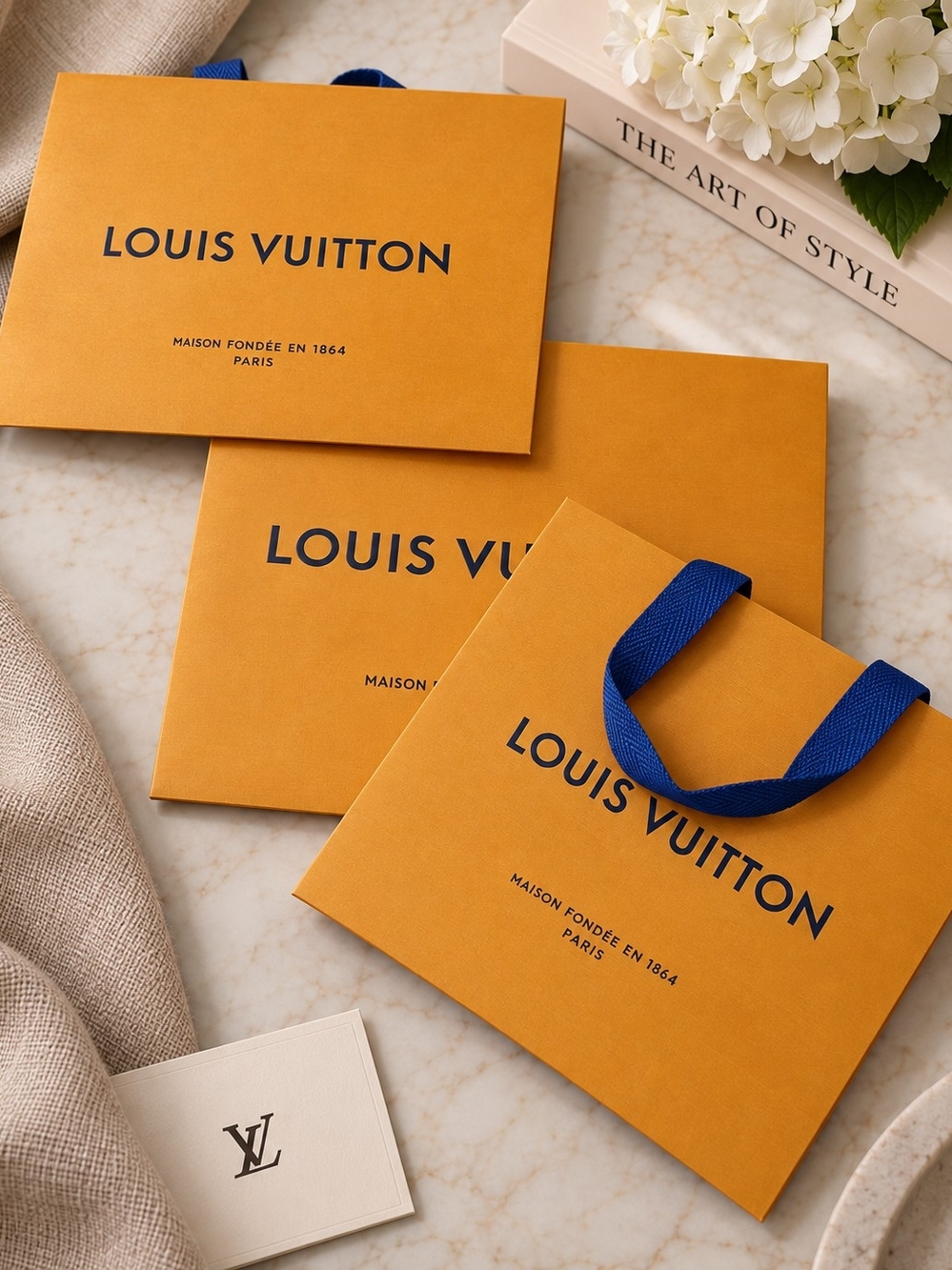 Louis Vuitton Authentic Louis Vuitton Orange Shopping Paper Bags Set Orange &